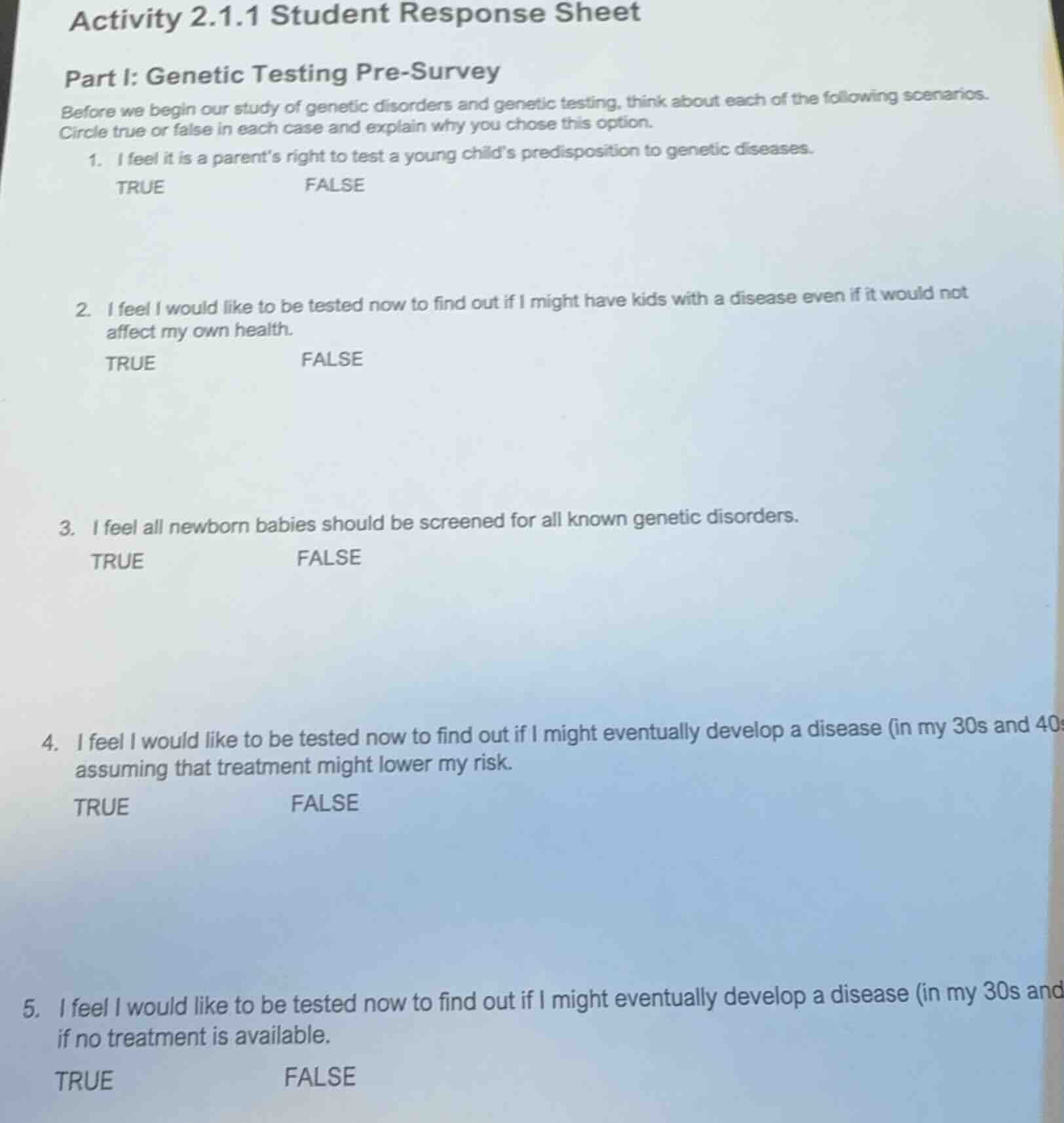 activity 2.1.1 student response sheet part i: genetic testing pre-surve…