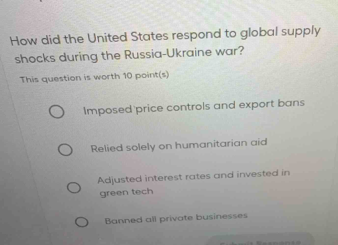 how did the united states respond to global supply shocks during the ru…
