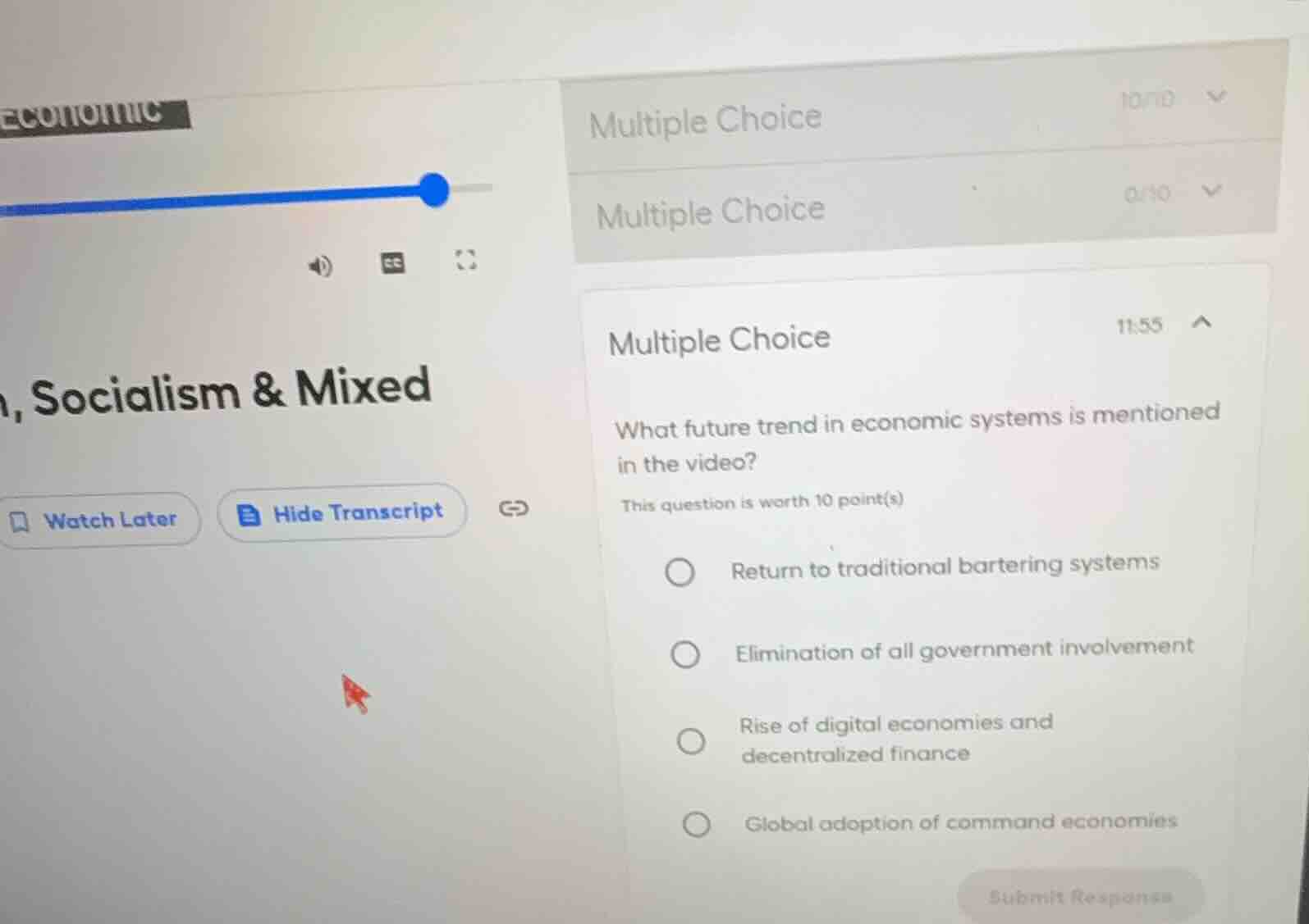 economic , socialism & mixed watch later hide transcript multiple choic…