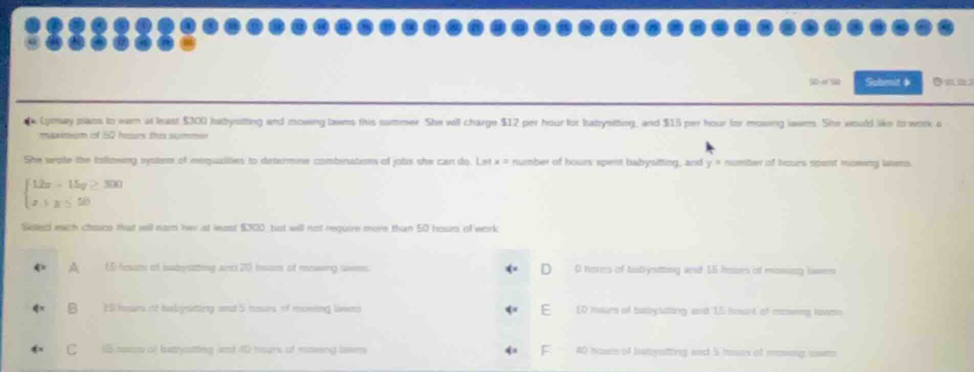 lynnsey plans to earn at least $300 babysitting and mowing lawns this s…