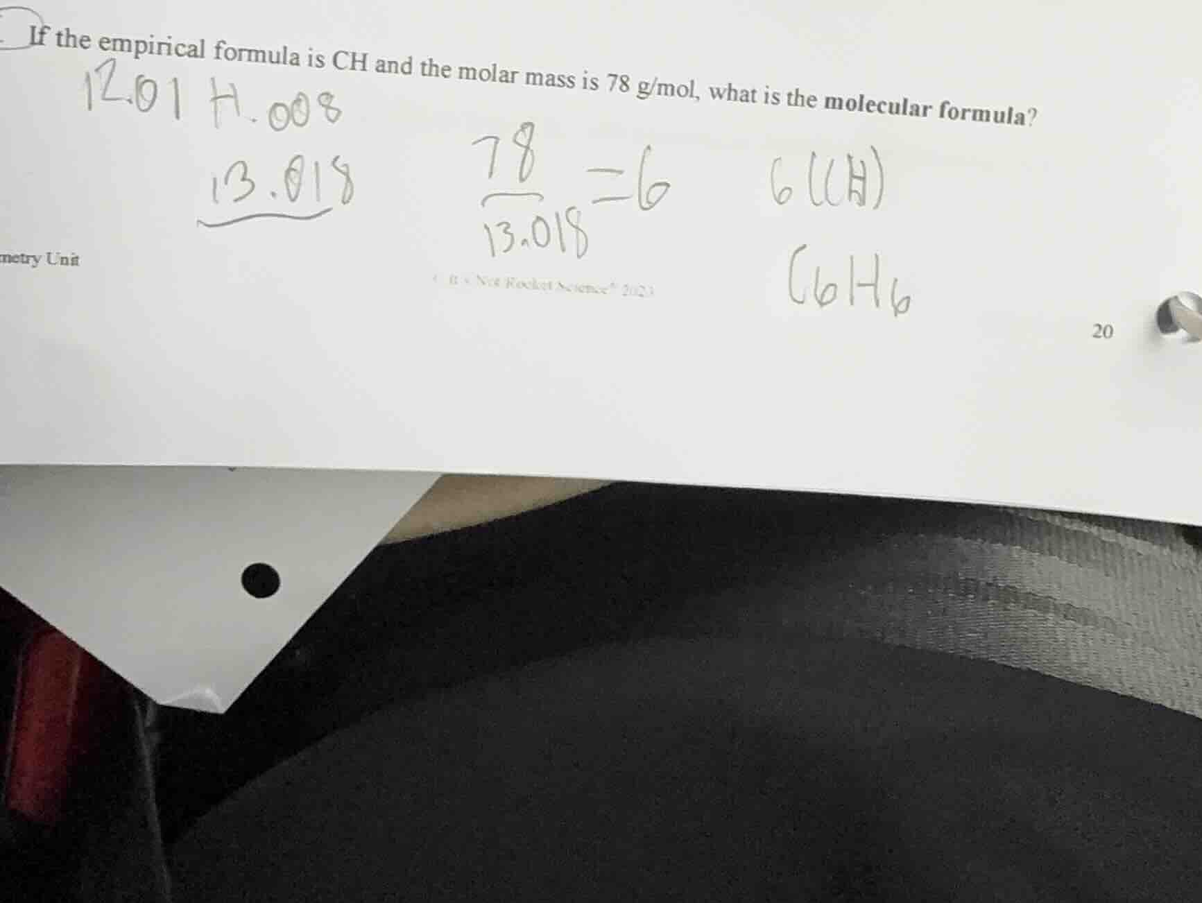 if the empirical formula is ch and the molar mass is 78 g/mol, what is …
