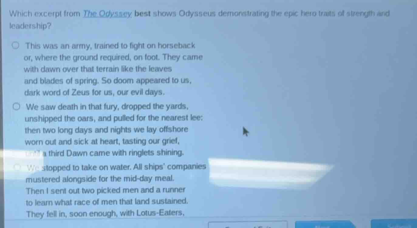 which excerpt from the odyssey best shows odysseus demonstrating the ep…