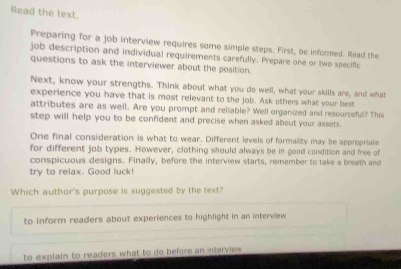 read the text. preparing for a job interview requires some simple steps…