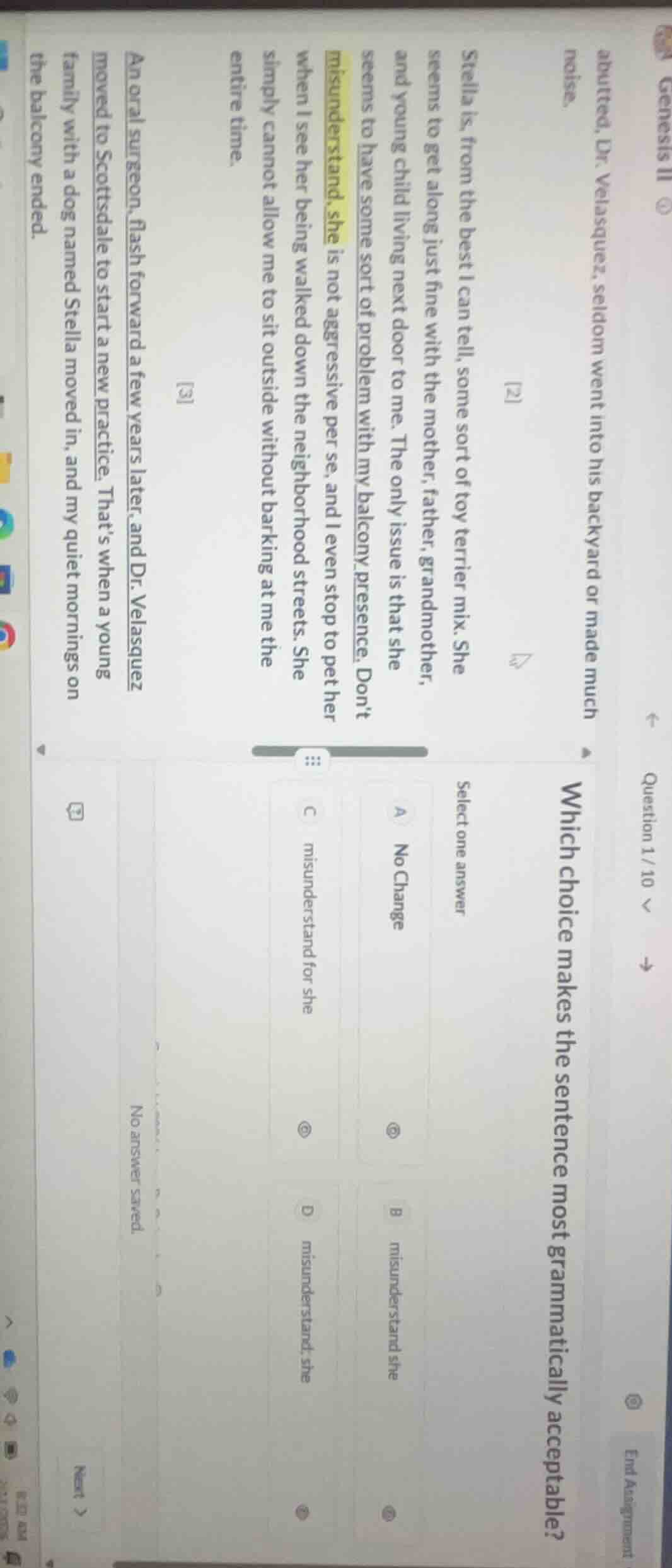 question 1/10abutted, dr. velasquez, seldom went into his backyard or m…