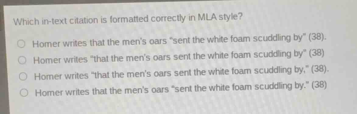 which in-text citation is formatted correctly in mla style? ○ homer wri…