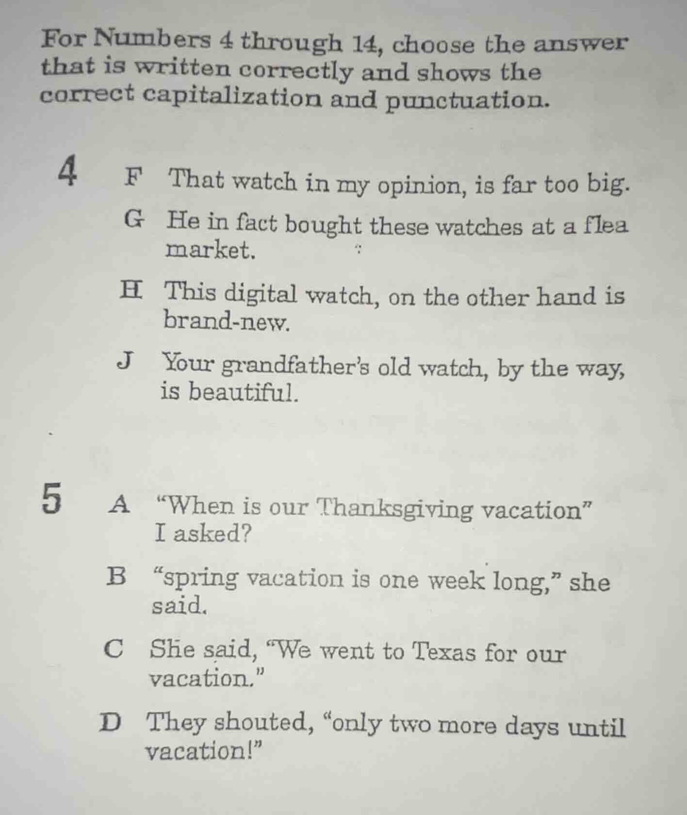 for numbers 4 through 14, choose the answer that is written correctly a…