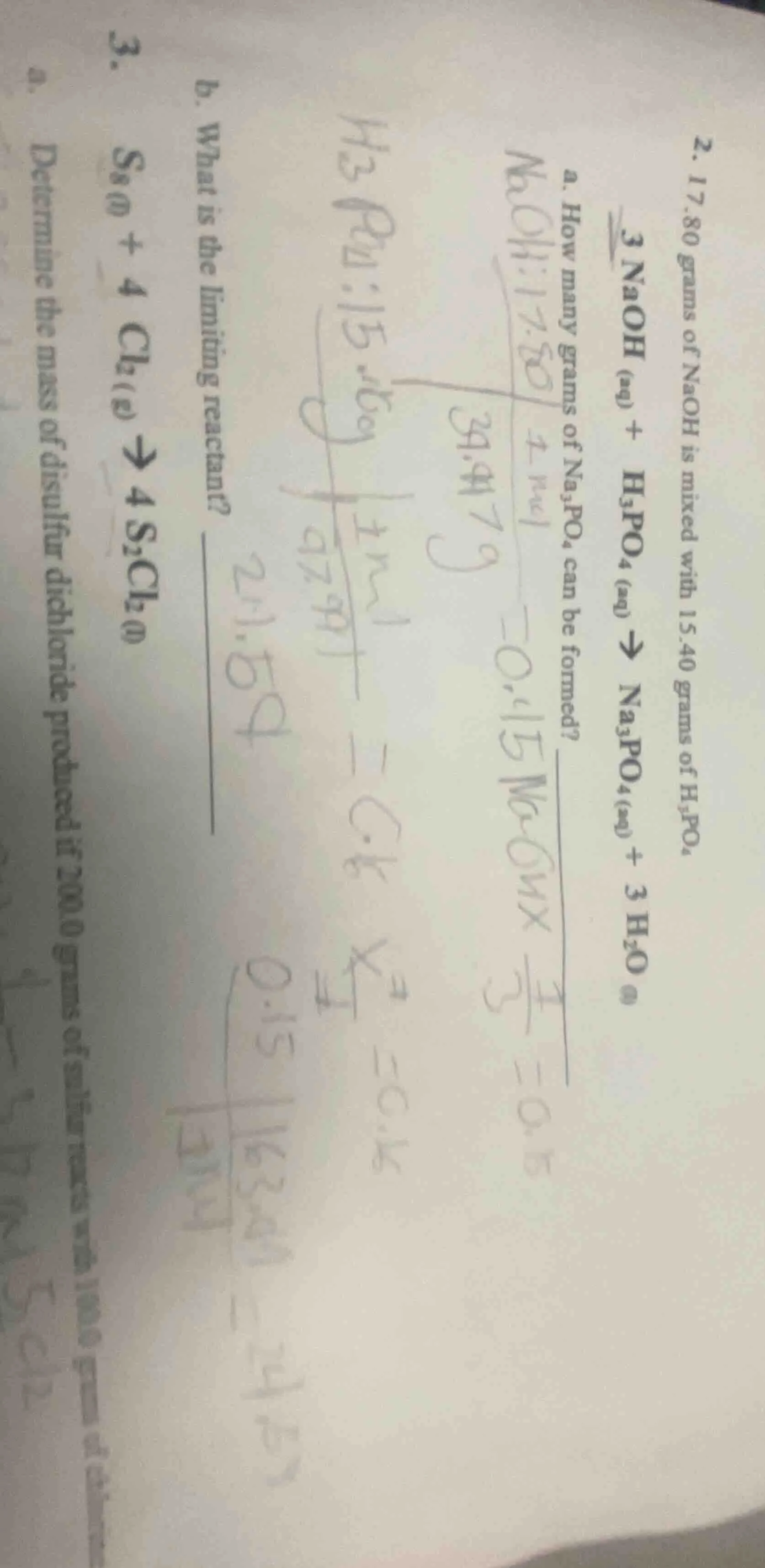 2. 17.80 grams of naoh is mixed with 15.40 grams of $h_3po_4$$3naoh_{(a…