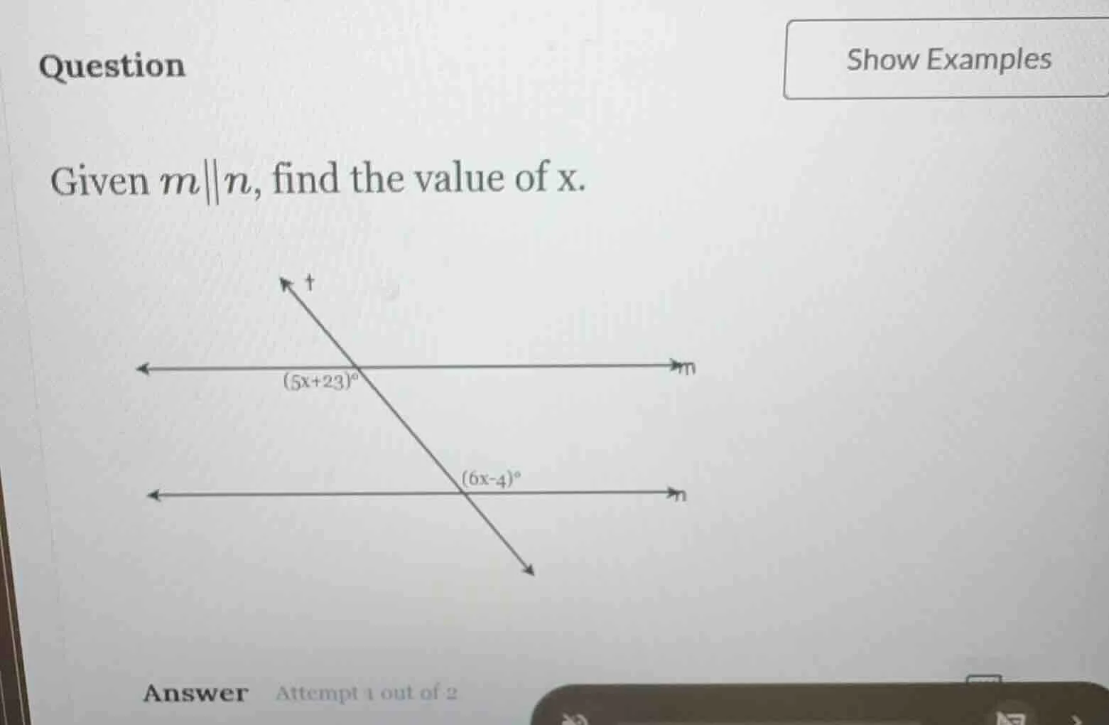 question given $m\\parallel n$, find the value of x. answer attempt 1 o…