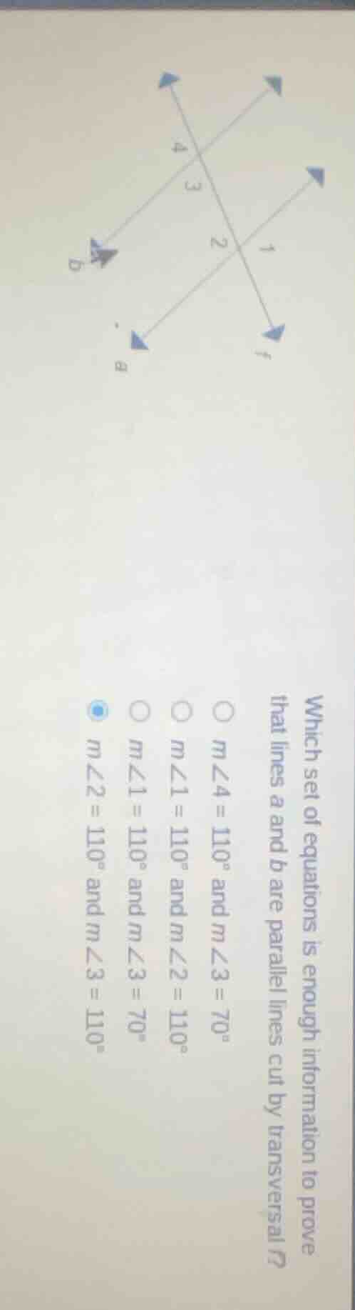 which set of equations is enough information to prove that lines a and …