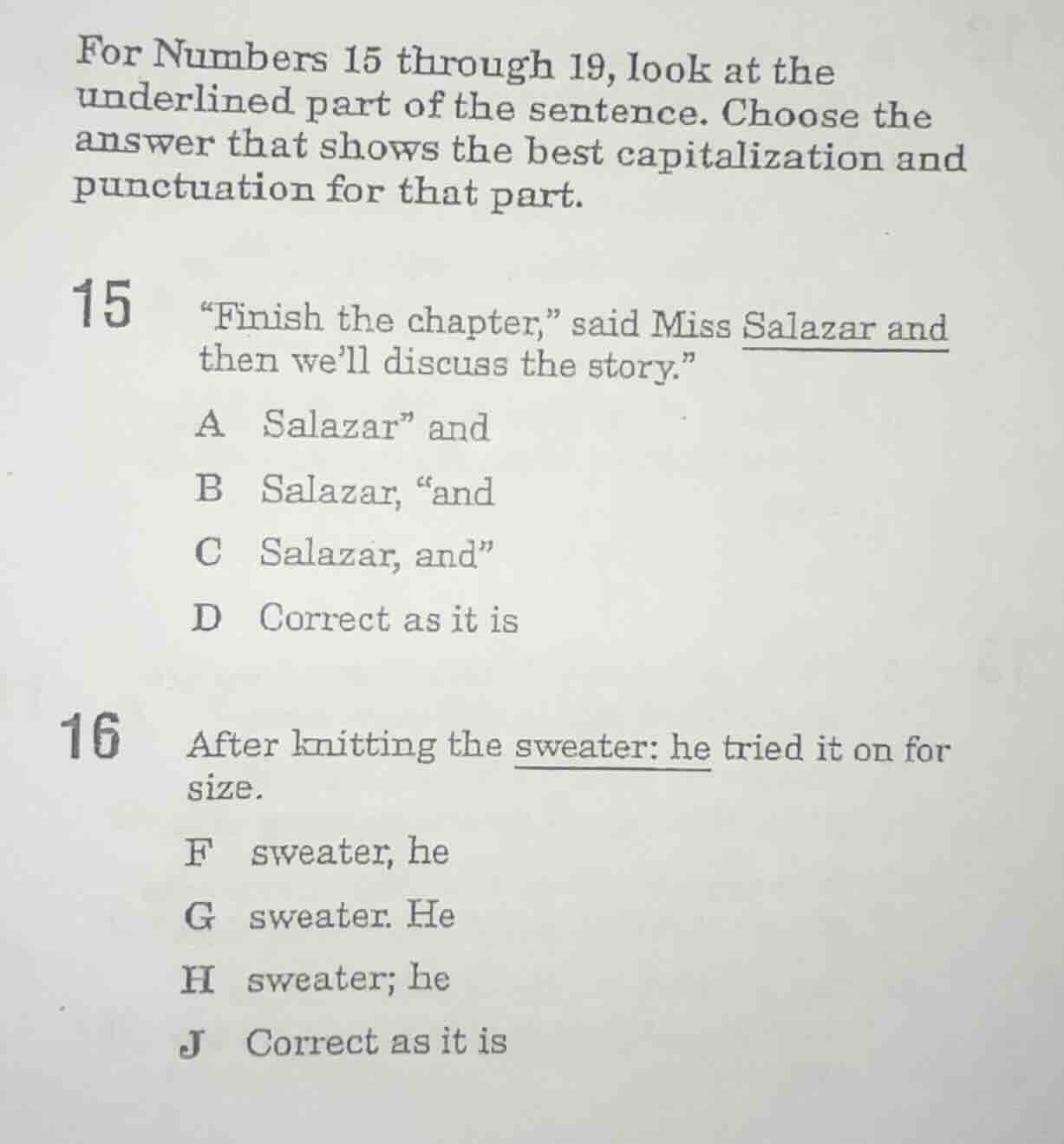 for numbers 15 through 19, look at the underlined part of the sentence.…