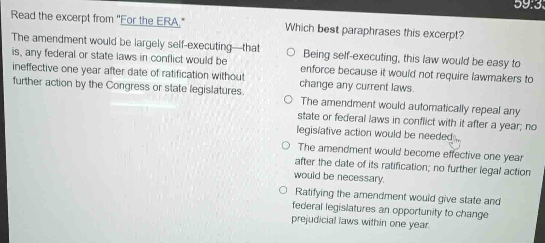 read the excerpt from \for the era.\ the amendment would be largely sel…