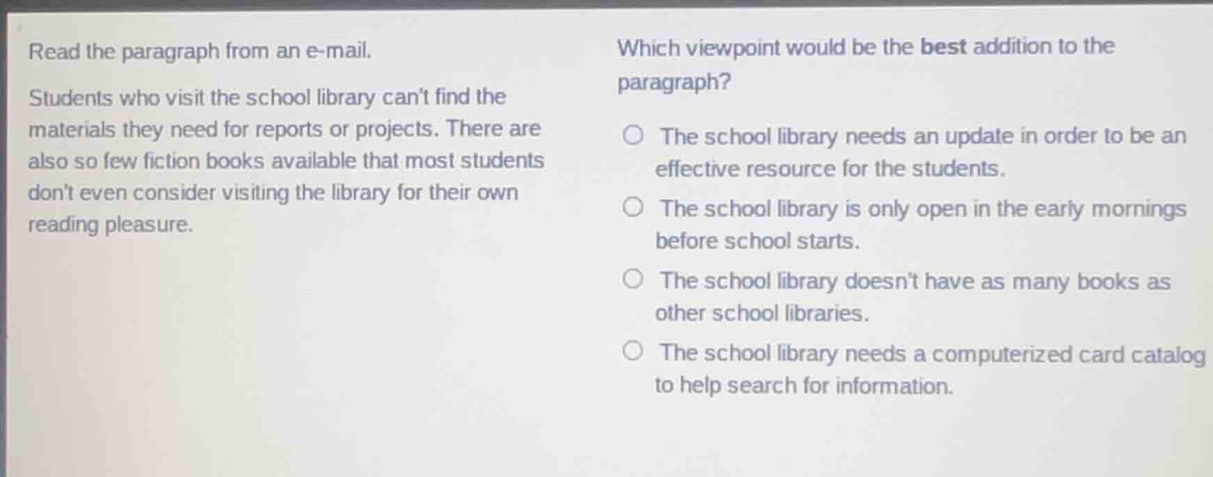 read the paragraph from an e-mail. students who visit the school librar…