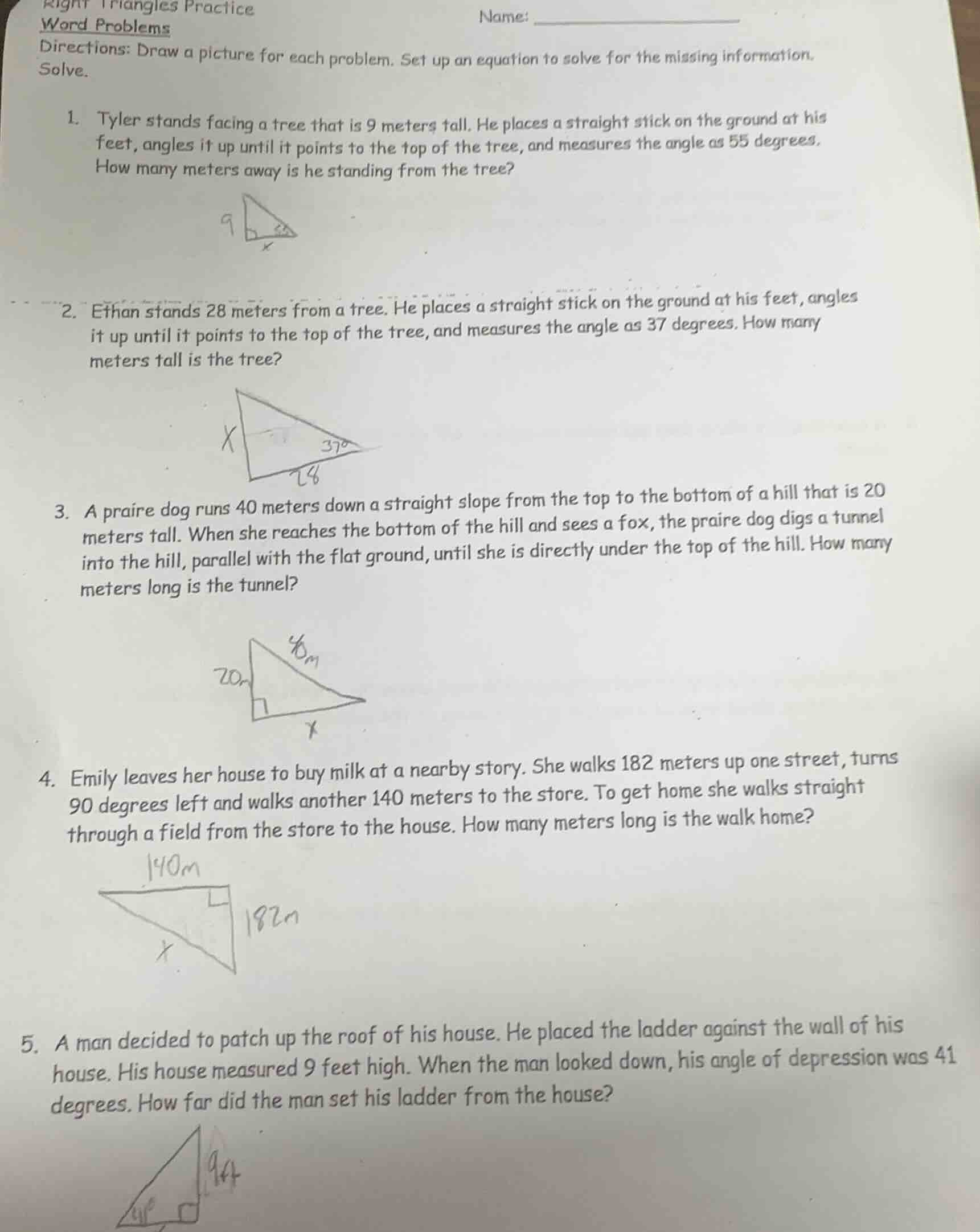 right triangles practicename: _______________word problemsdirections: d…