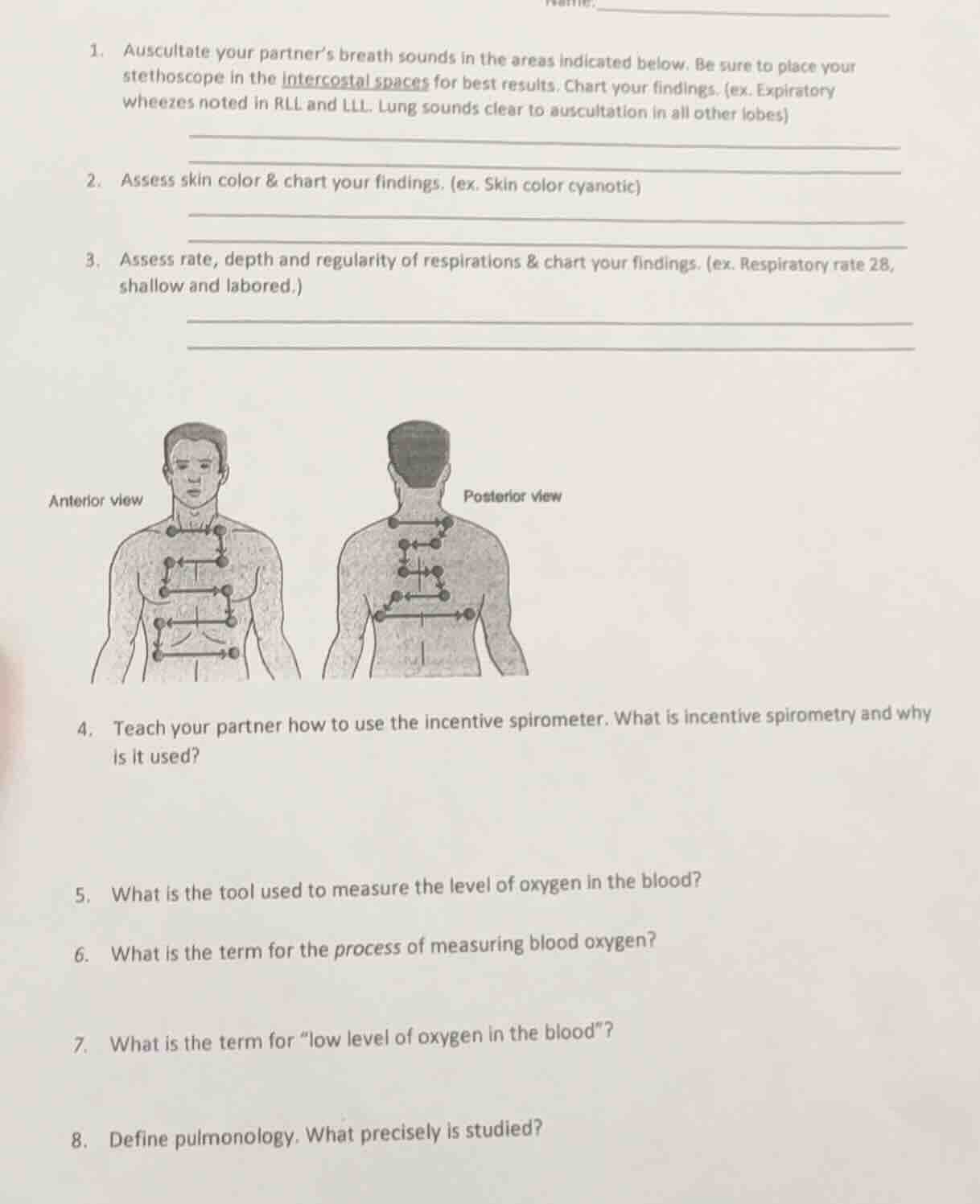 1. auscultate your partners breath sounds in the areas indicated below.…