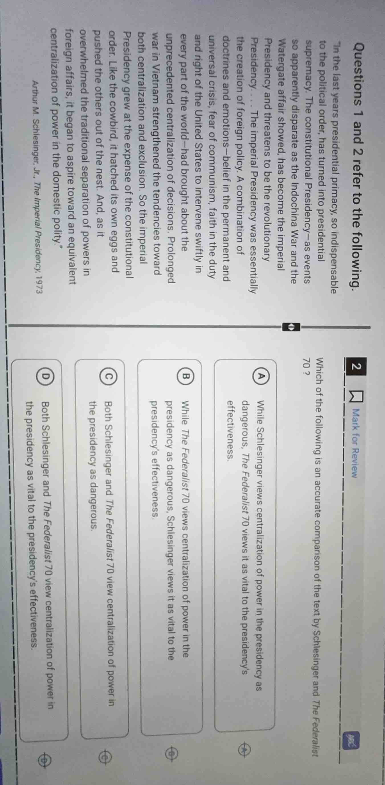 questions 1 and 2 refer to the following.\in the last years presidentia…