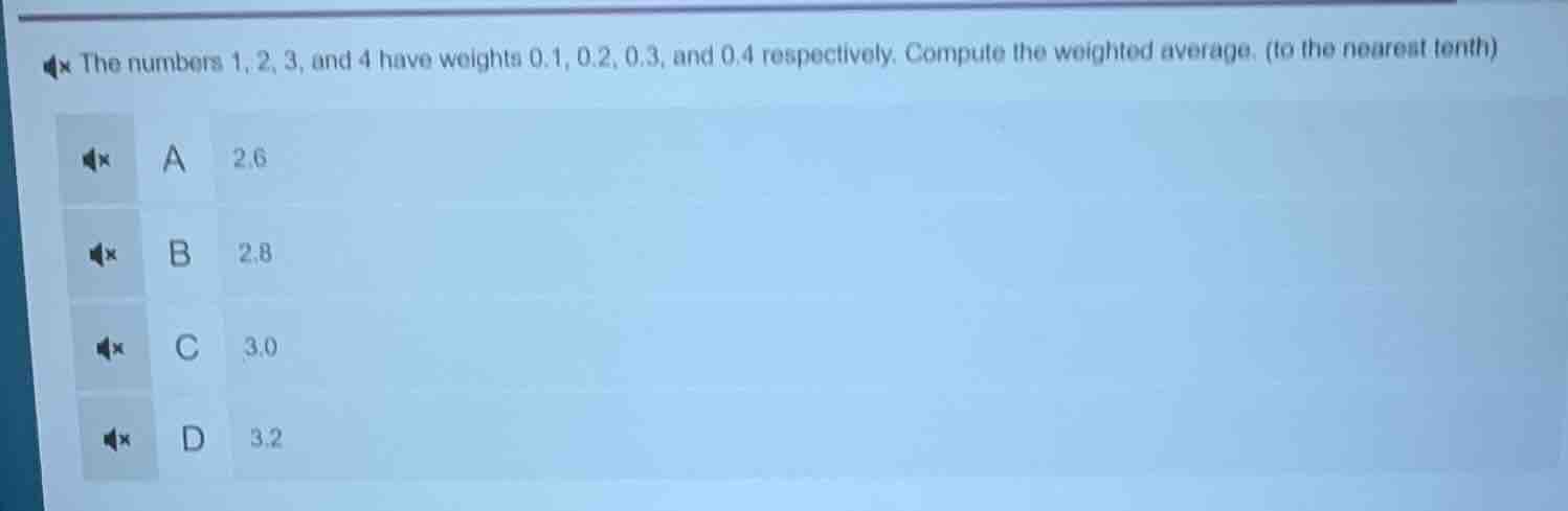 the numbers 1, 2, 3, and 4 have weights 0.1, 0.2, 0.3, and 0.4 respecti…