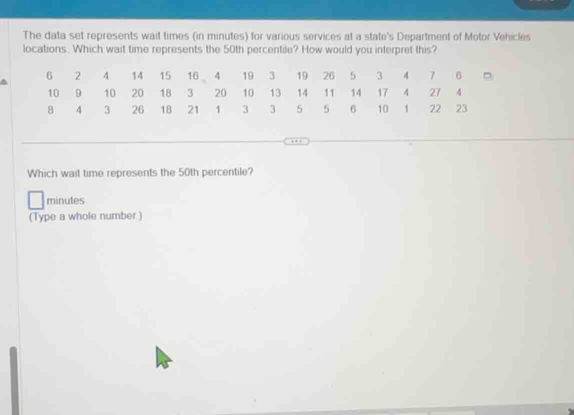 the data set represents wait times (in minutes) for various services at…