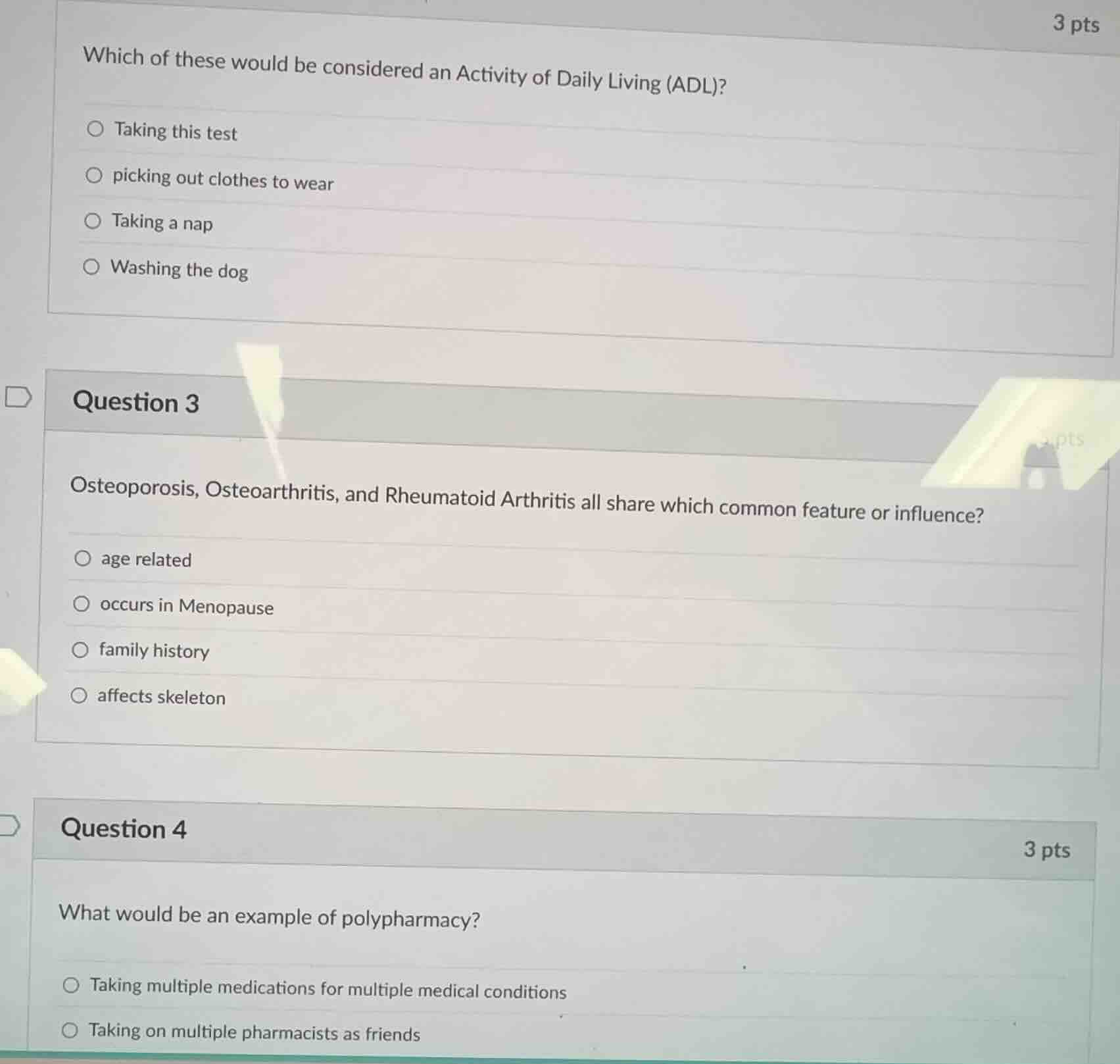 3 pts which of these would be considered an activity of daily living (a…