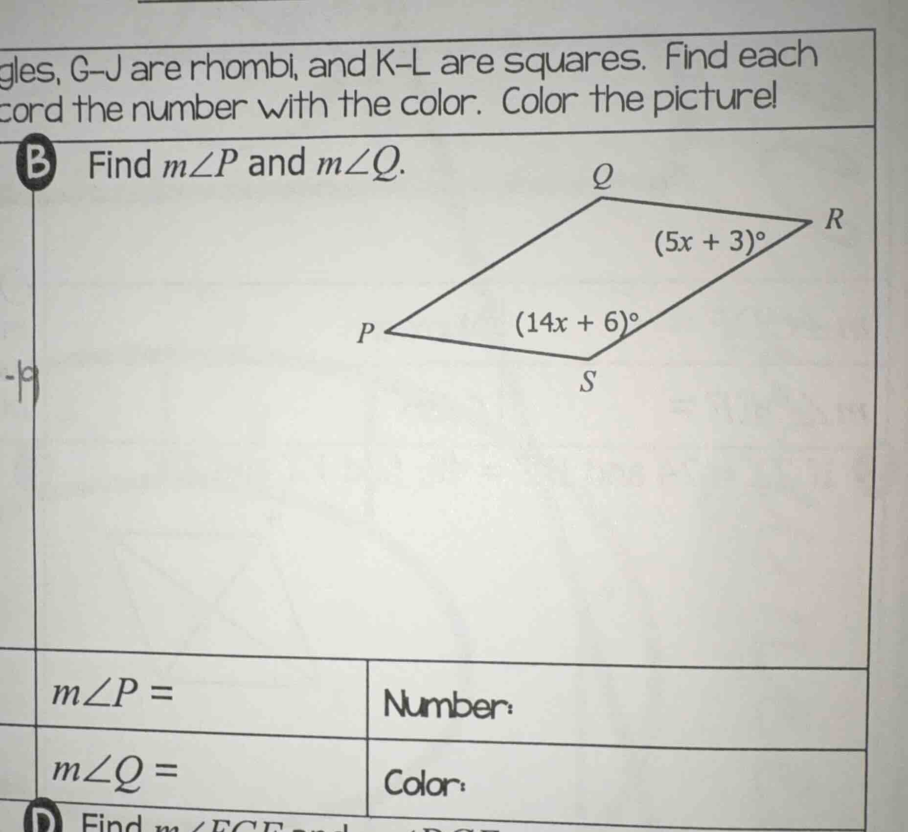 gles, g-j are rhombi, and k-l are squares. find each cord the number wi…