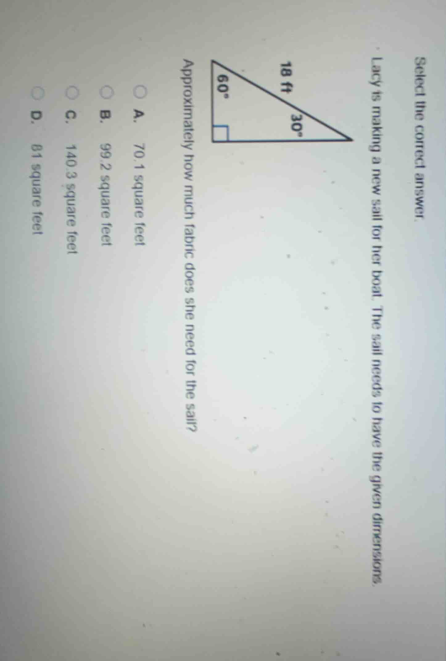 select the correct answer. lacy is making a new sail for her boat. the …