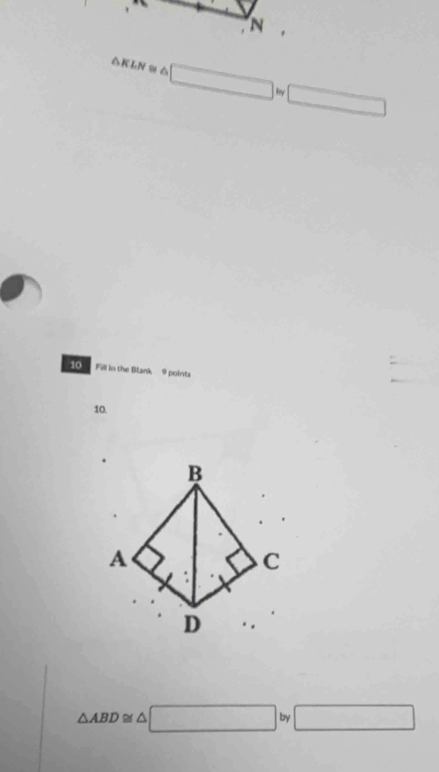 $\triangle kln cong \triangle square$ by $square$ 10 fill in the blank …