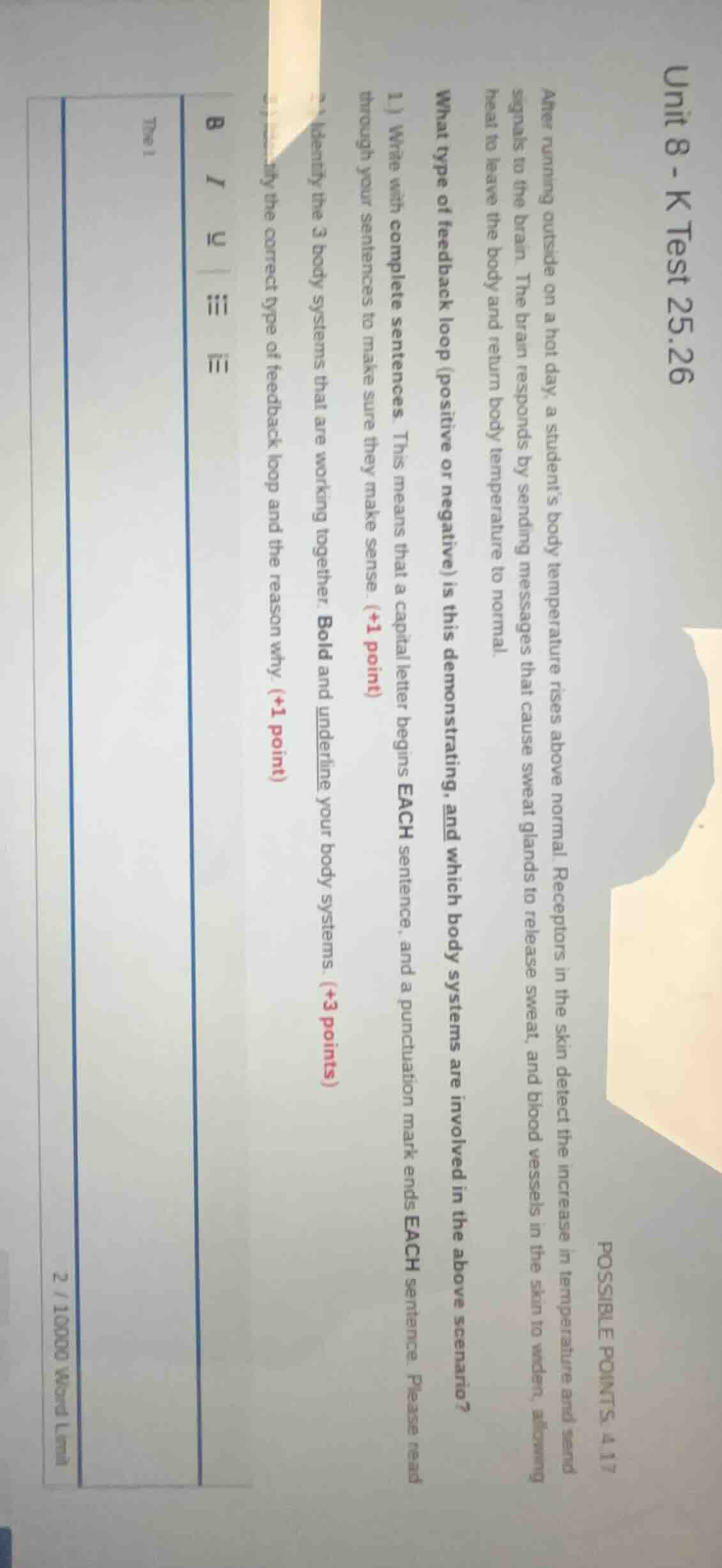 unit 8 - k test 25.26 possible points. 4.17 after running outside on a …