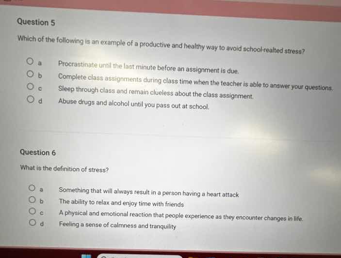 question 5 which of the following is an example of a productive and hea…
