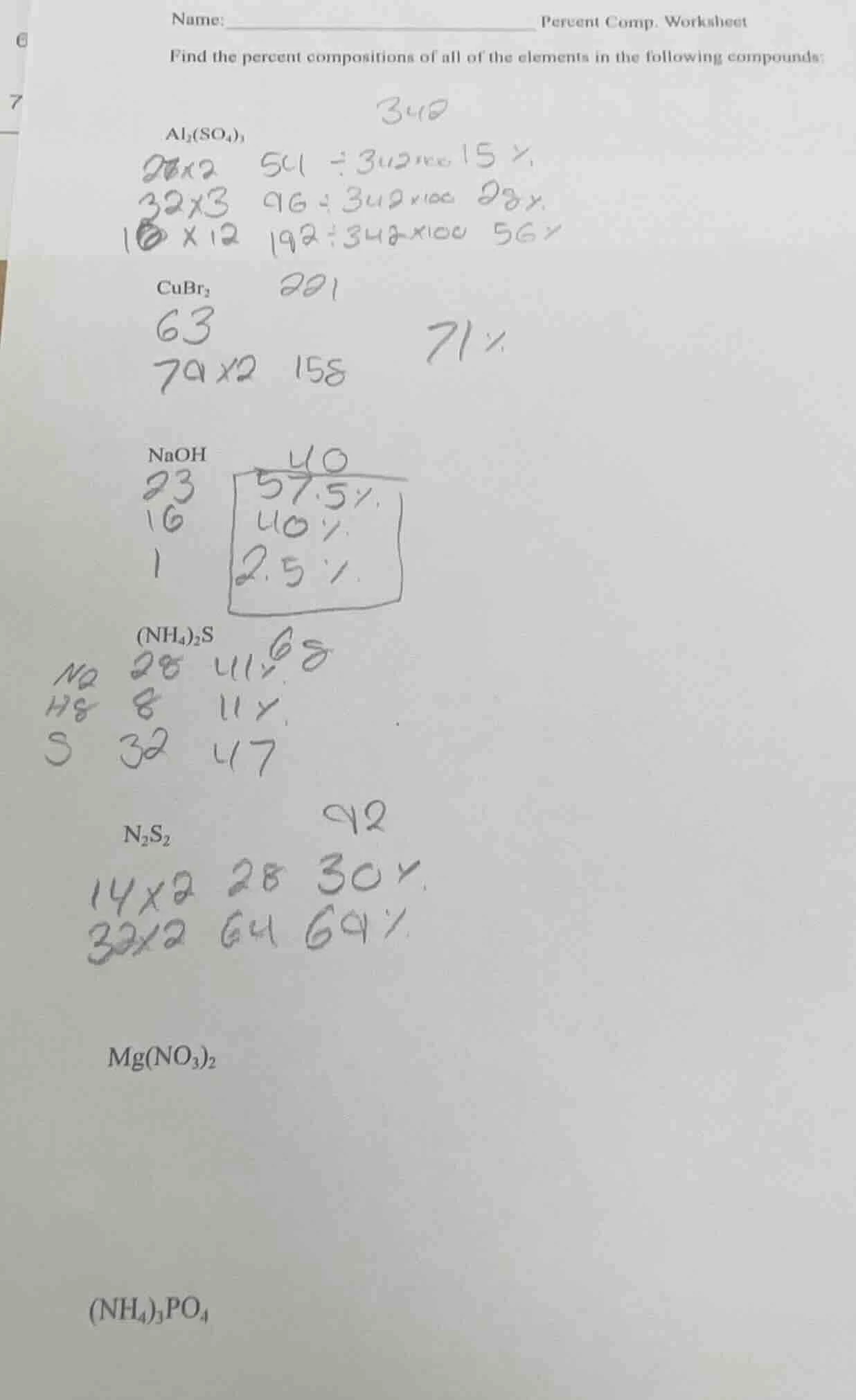 name: _________________________ percent comp. worksheet find the percen…