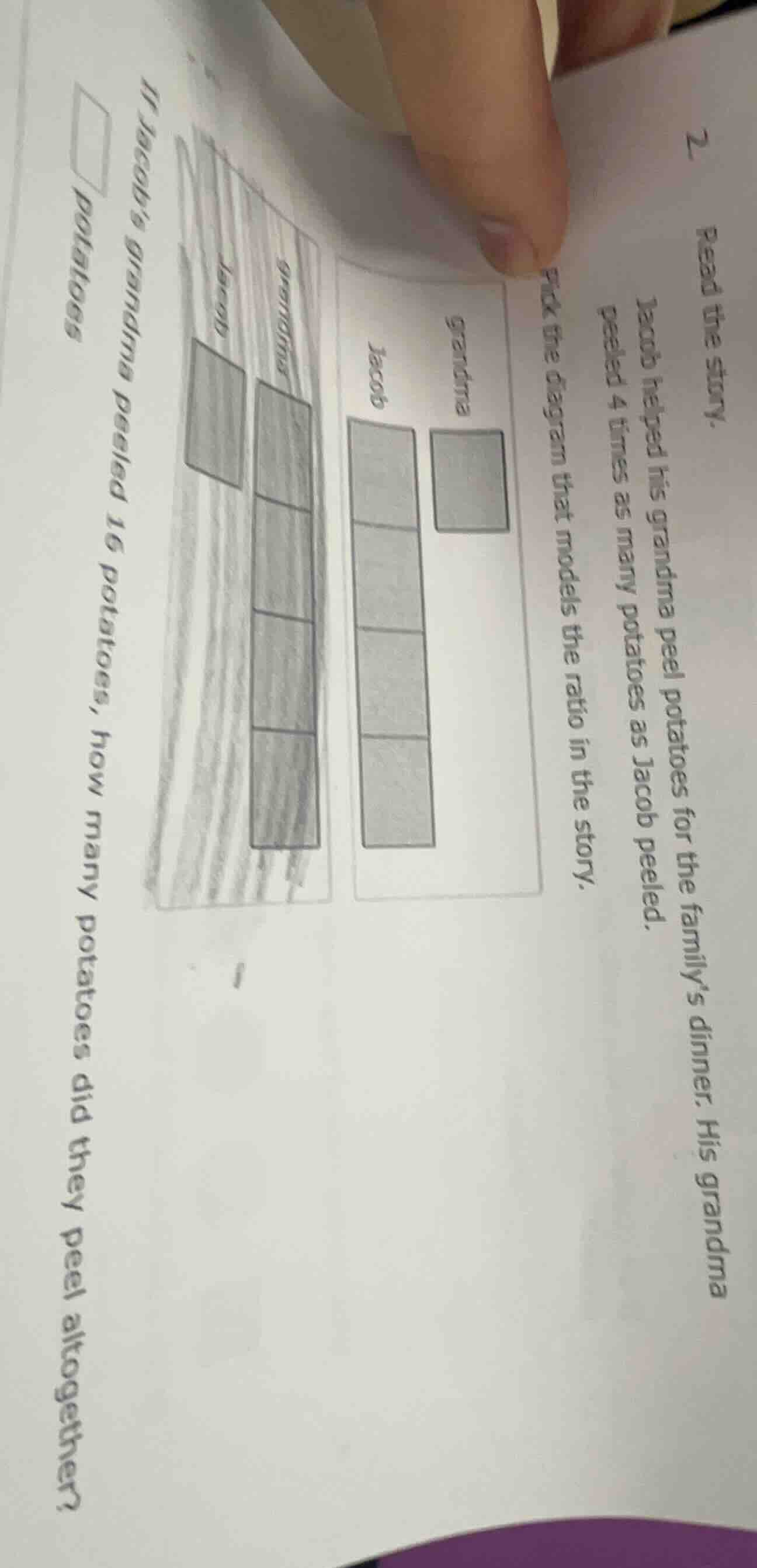 2. read the story. jacob helped his grandma peel potatoes for the famil…