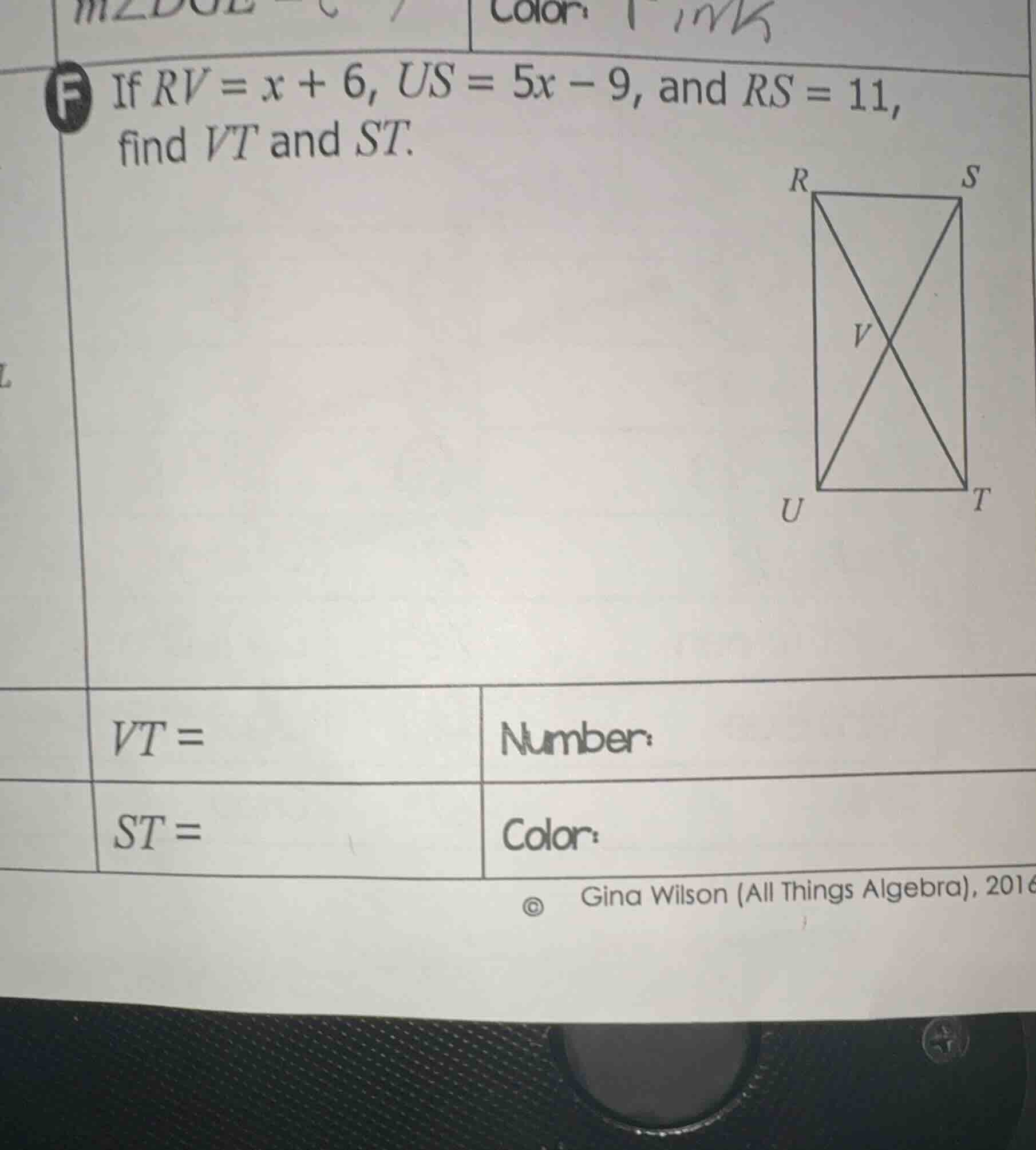 if $rv = x + 6$, $us = 5x - 9$, and $rs = 11$, find $vt$ and $st$. $vt …