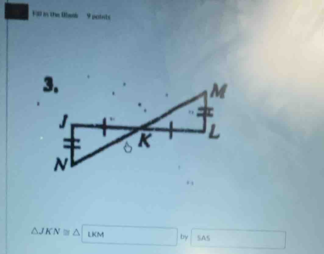 3. $\triangle jkn cong \triangle$ lkm by sas