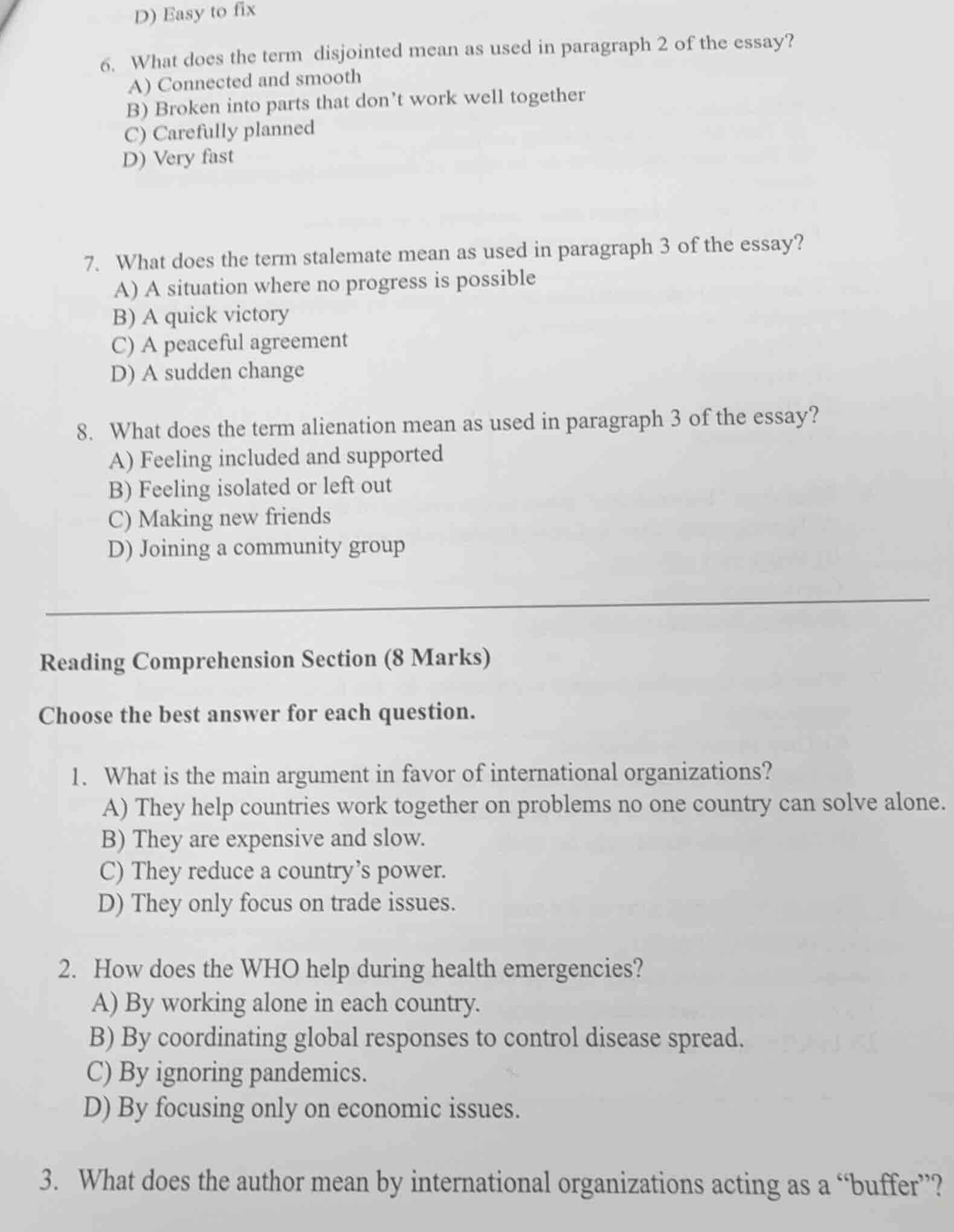d) easy to fix 6. what does the term disjointed mean as used in paragra…