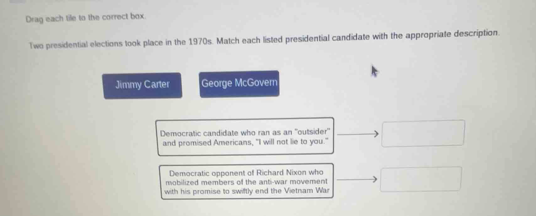 drag each tile to the correct box. two presidential elections took plac…