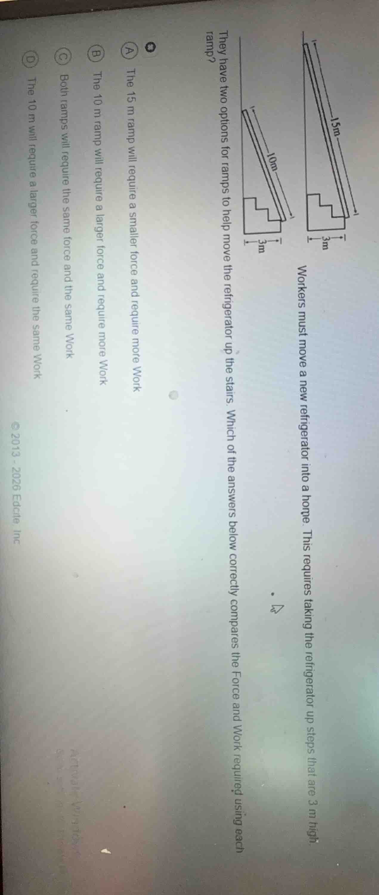 workers must move a new refrigerator into a home. this requires taking …