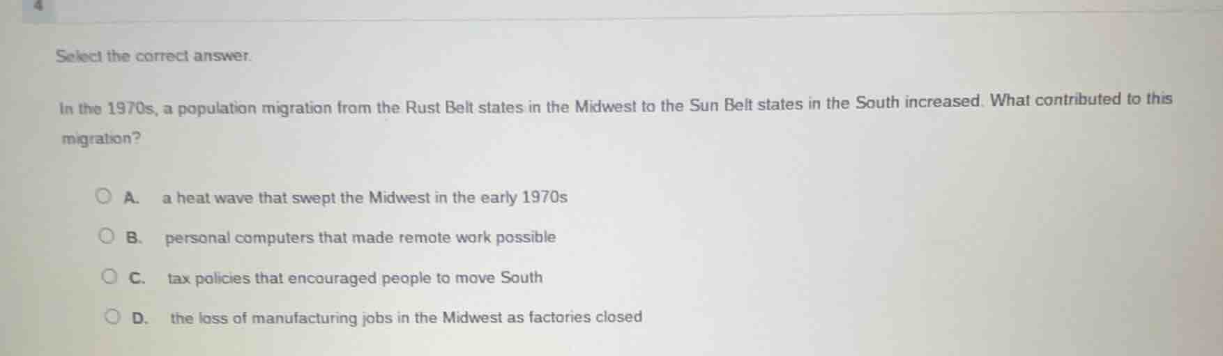 select the correct answer. in the 1970s, a population migration from th…