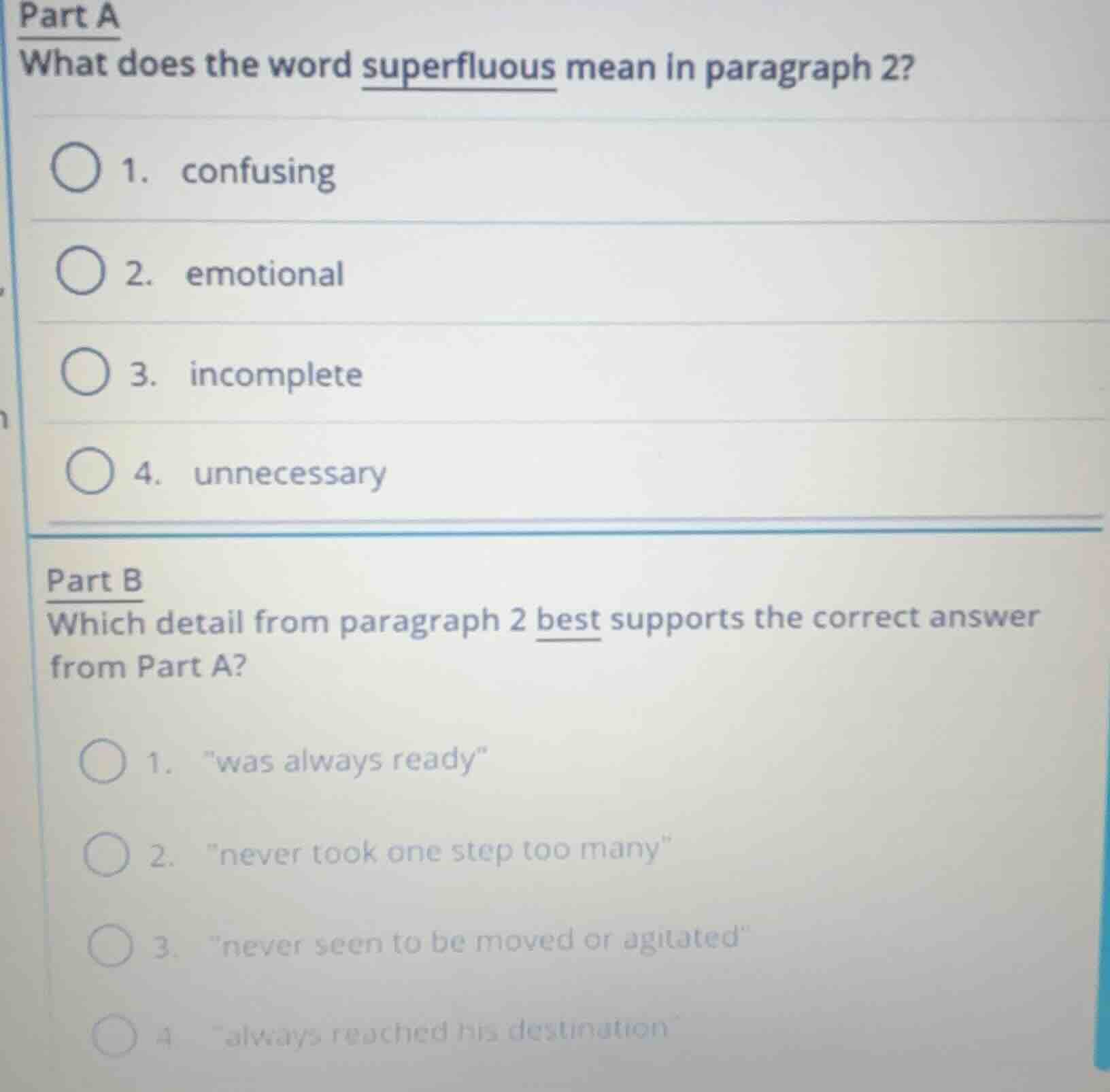 part a what does the word superfluous mean in paragraph 2? 1. confusing…