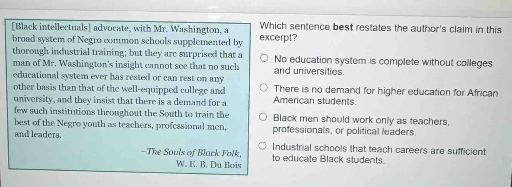 black intellectuals advocate, with mr. washington, a broad system of ne…