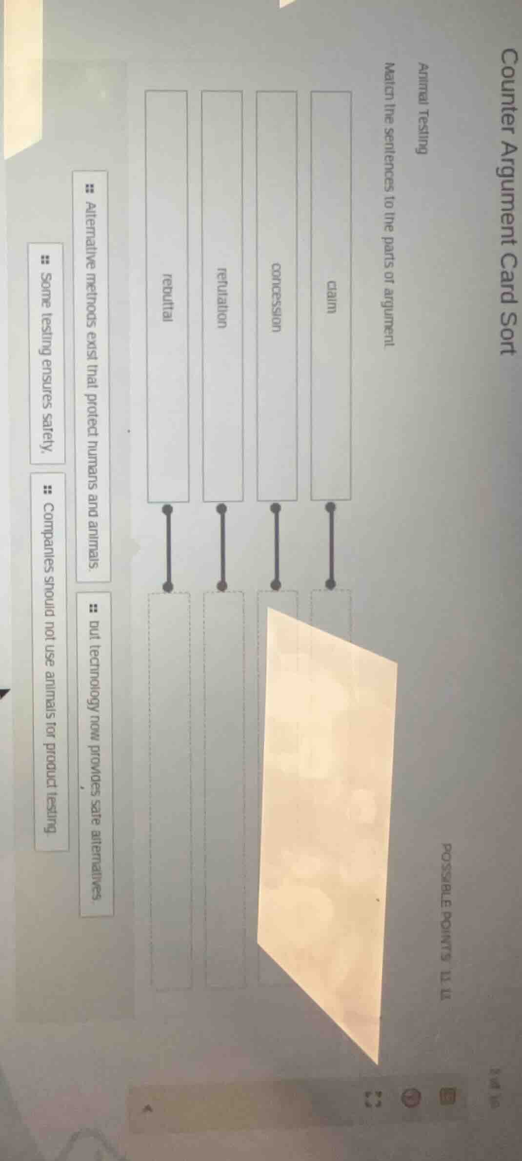 counter argument card sort animal testing match the sentences to the pa…