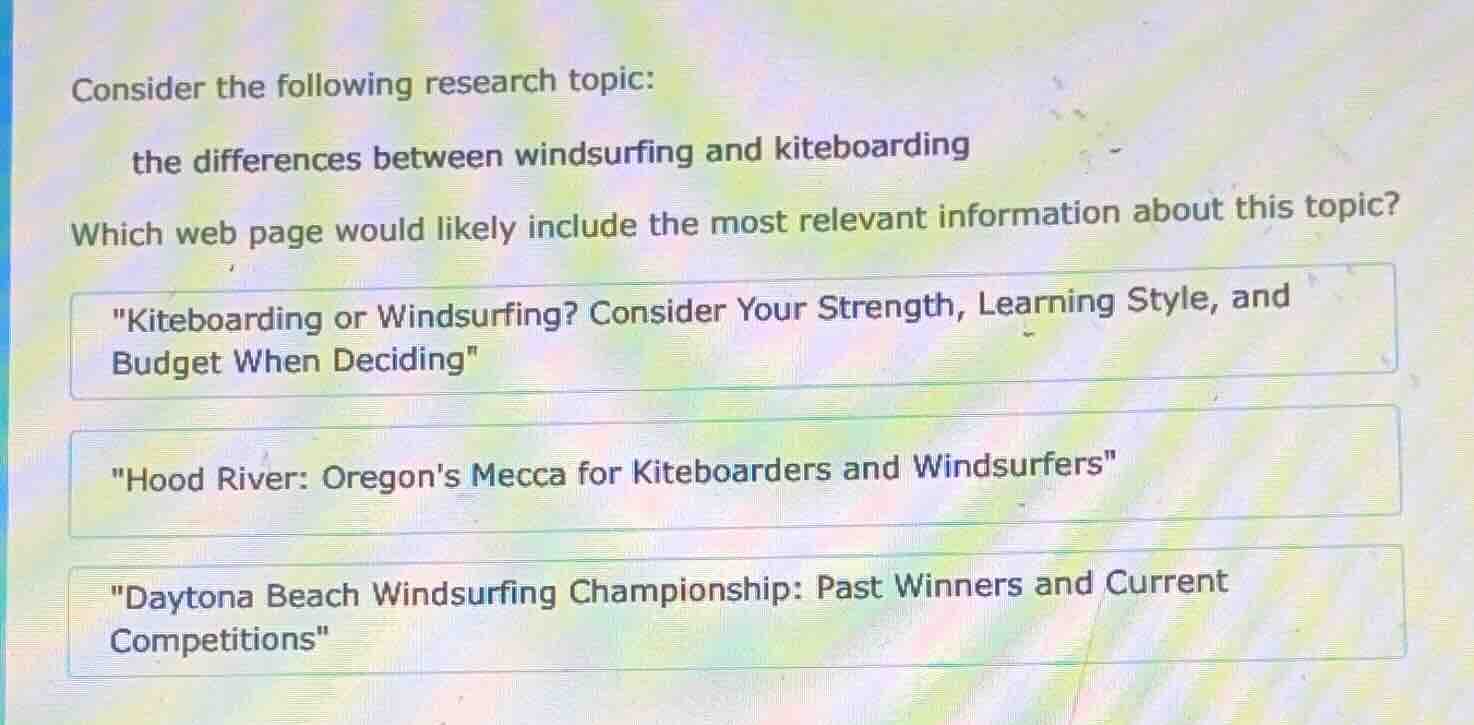 consider the following research topic: the differences between windsurf…