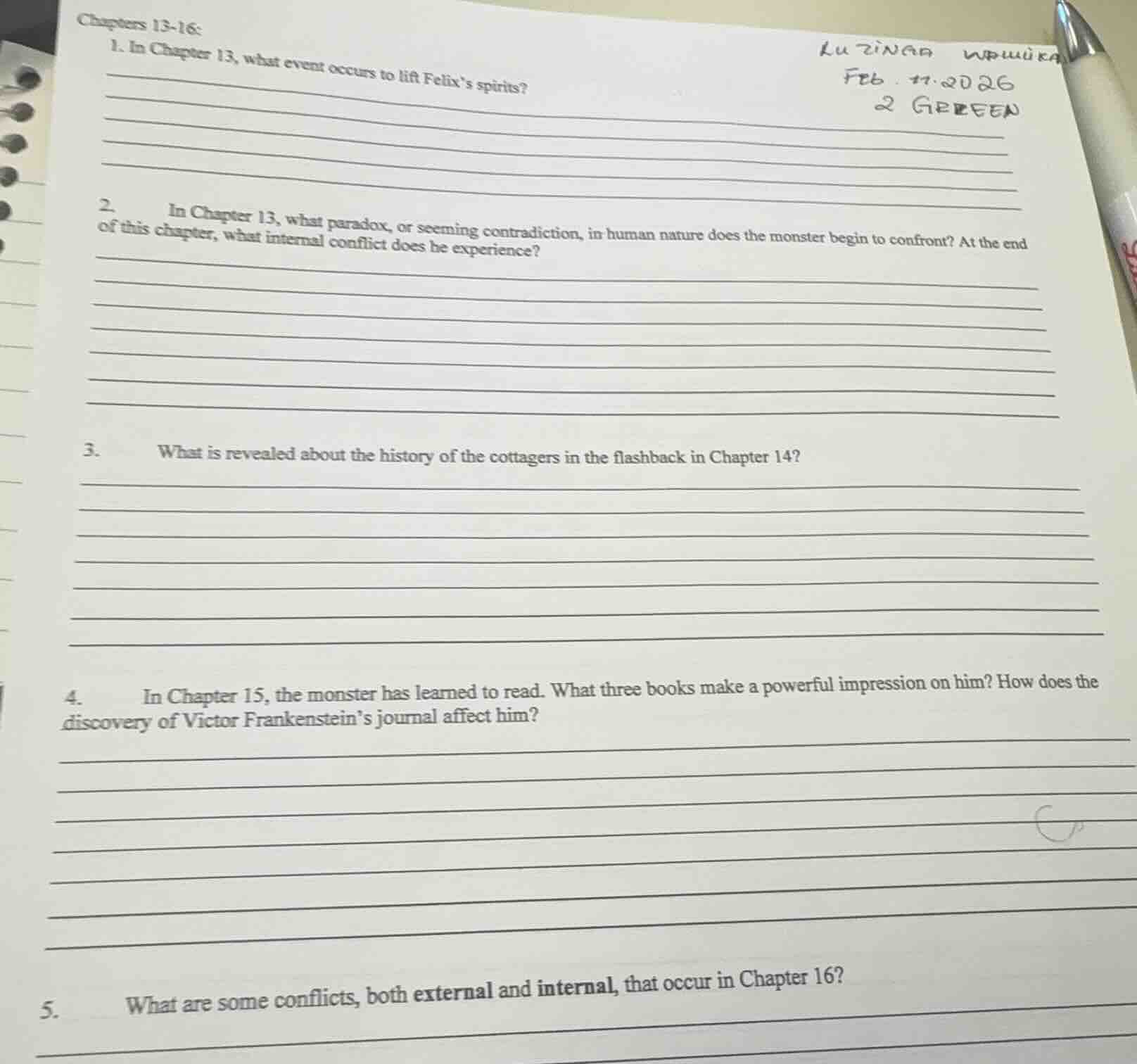 chapters 13-16:1. in chapter 13, what event occurs to lift felixs spiri…