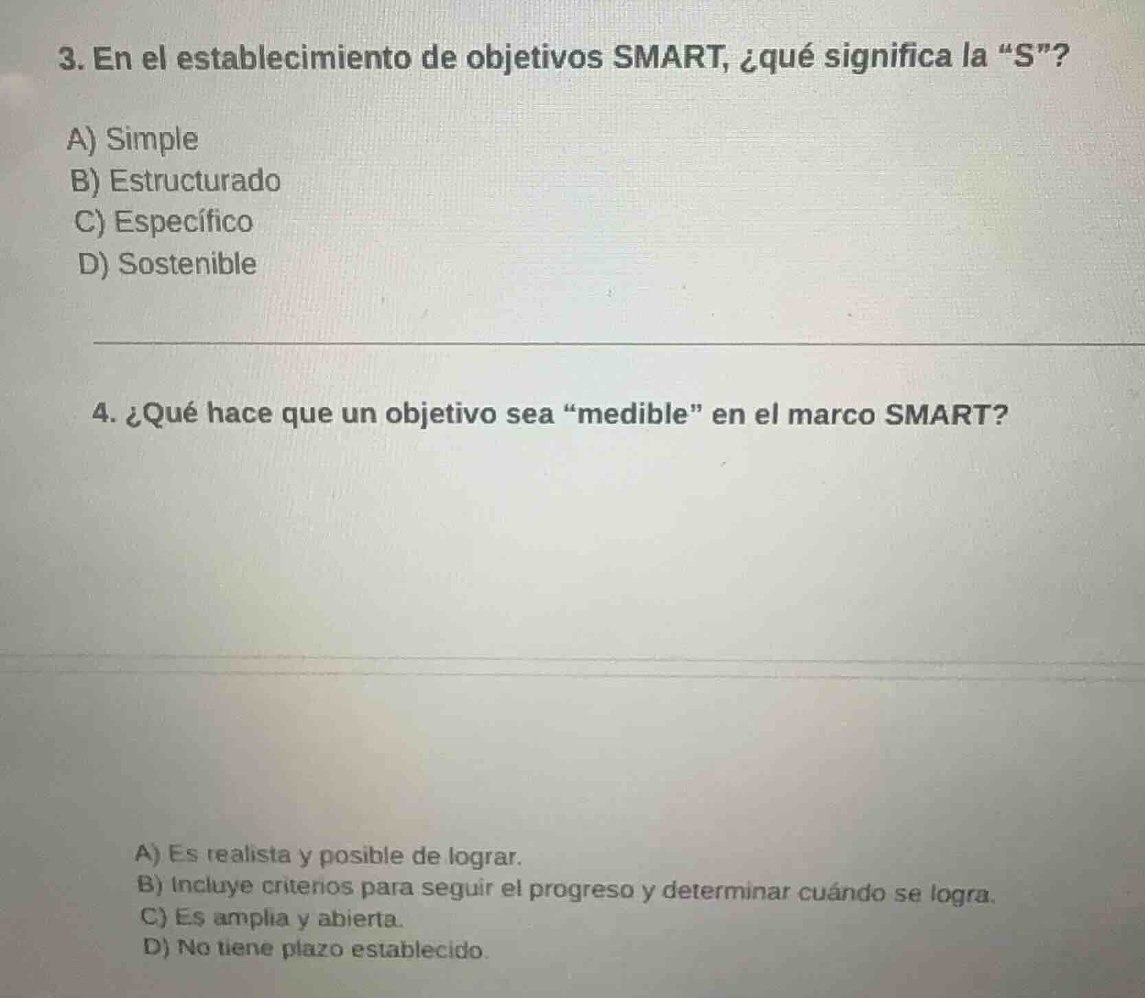3. en el establecimiento de objetivos smart, ¿qué significa la “s”? a) …