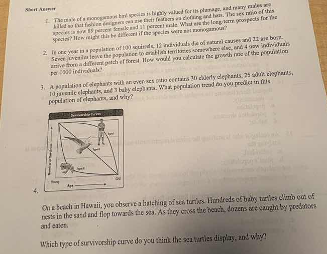short answer 1. the male of a monogamous bird species is highly valued …