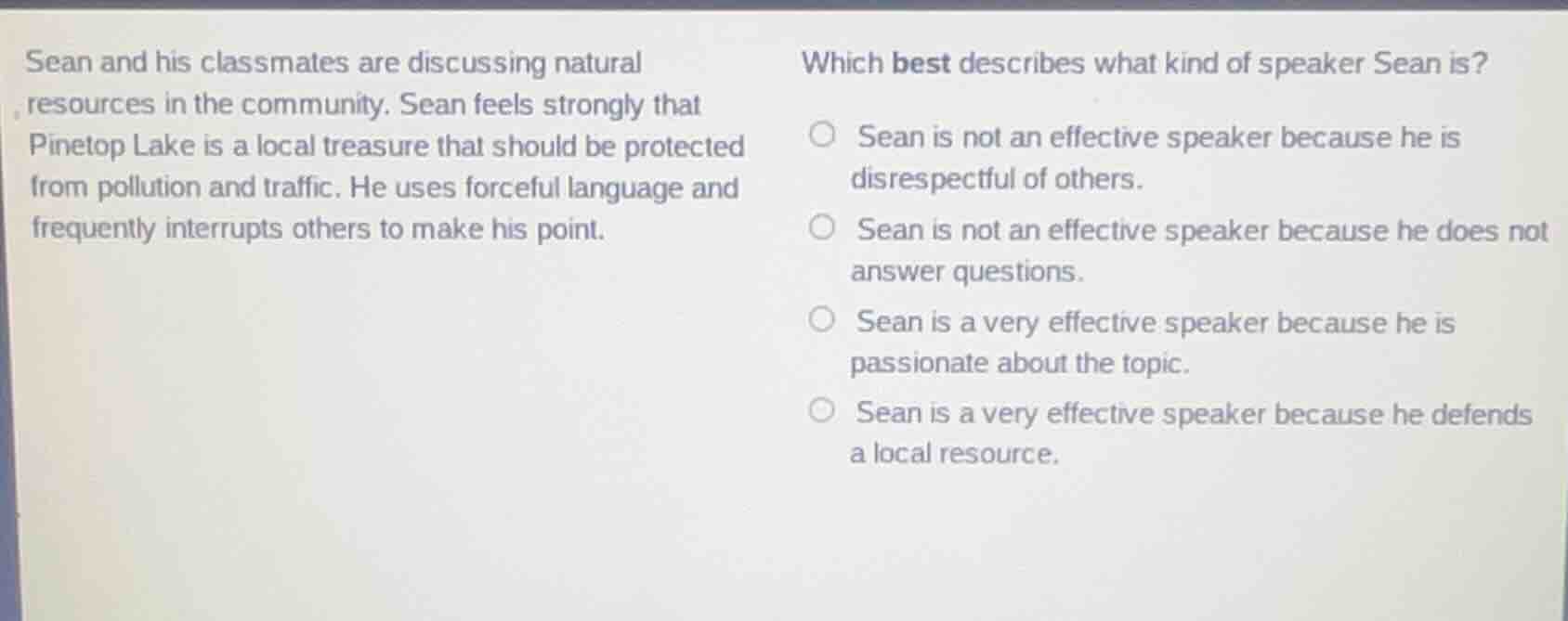 sean and his classmates are discussing natural resources in the communi…