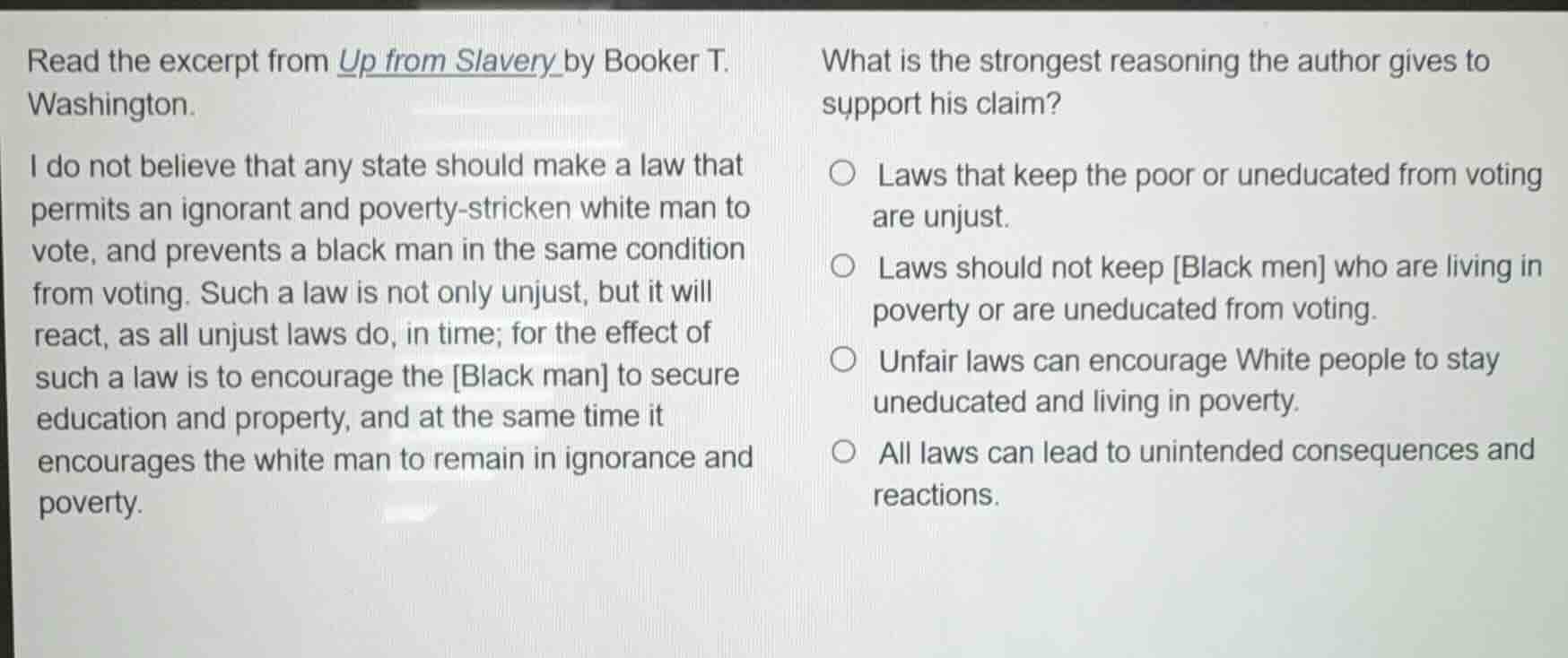 read the excerpt from up from slavery by booker t. washington. i do not…