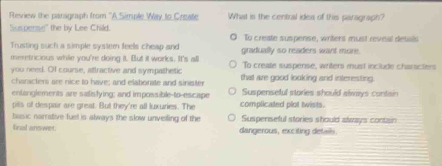 review the paragraph from \a simple way to create suspense\ the by lee …