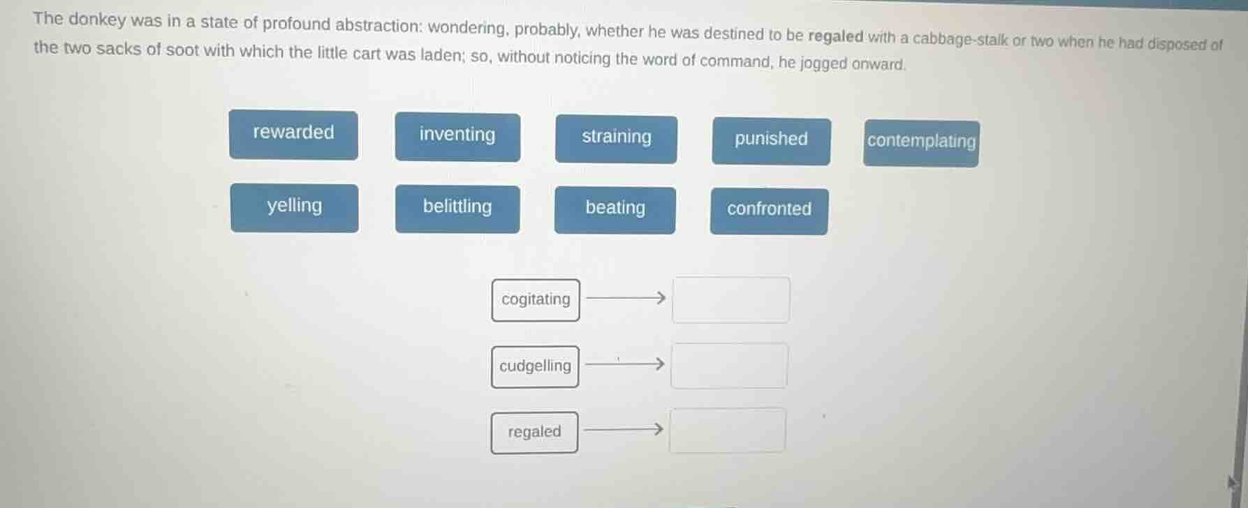 the donkey was in a state of profound abstraction: wondering, probably,…