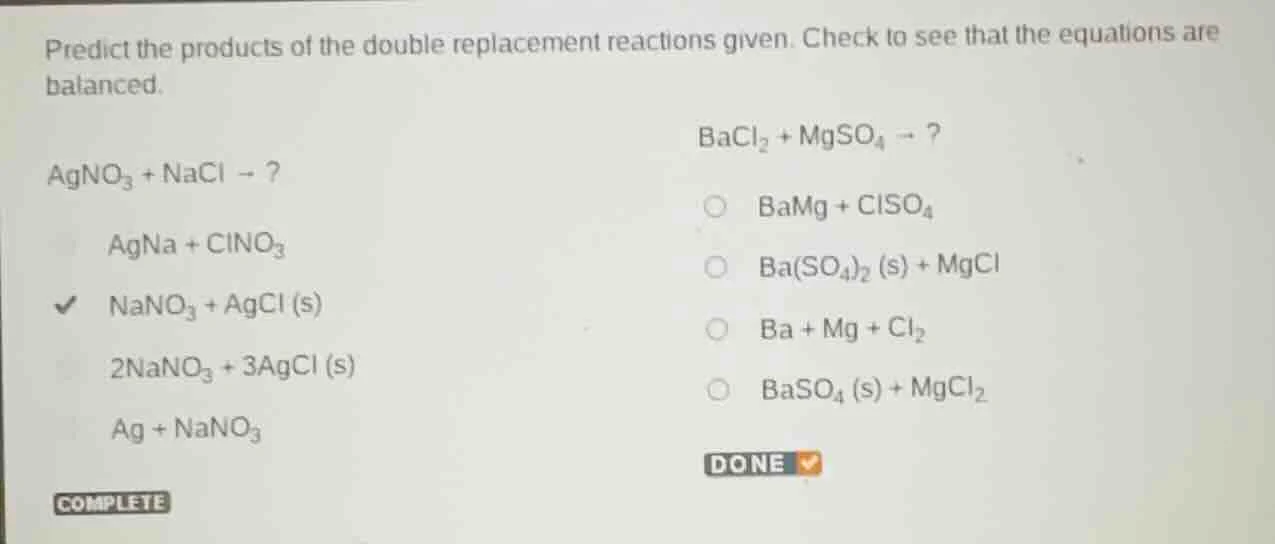 predict the products of the double replacement reactions given. check t…