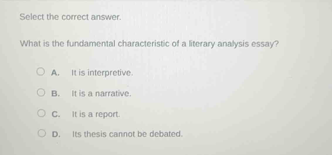 select the correct answer. what is the fundamental characteristic of a …