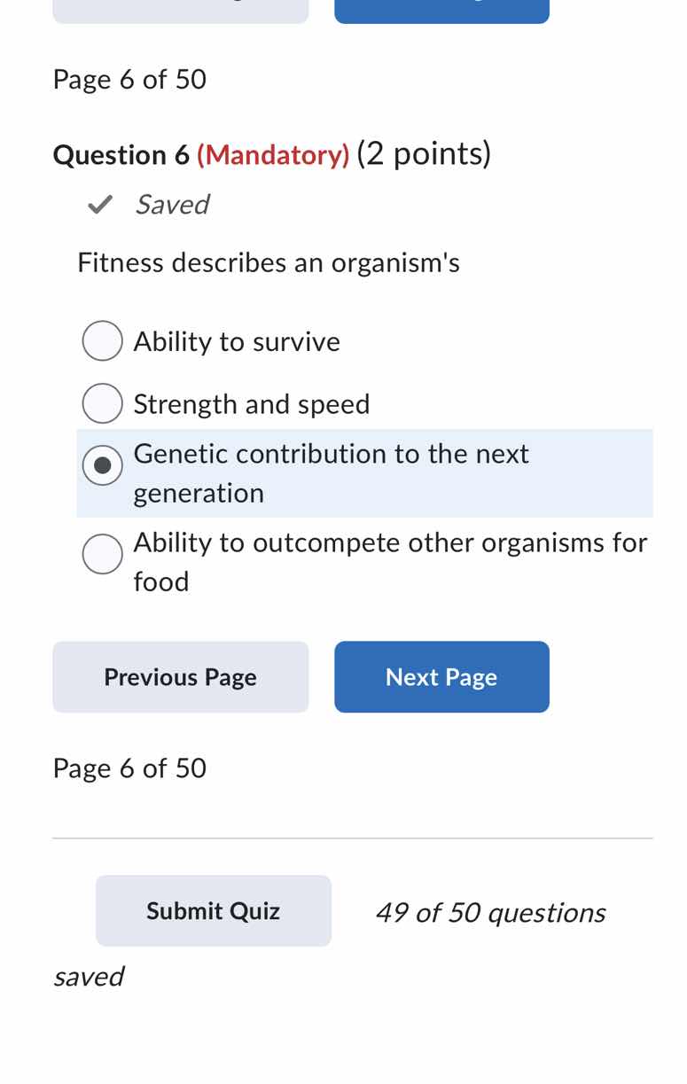 page 6 of 50 question 6 (mandatory) (2 points) ✓ saved fitness describe…