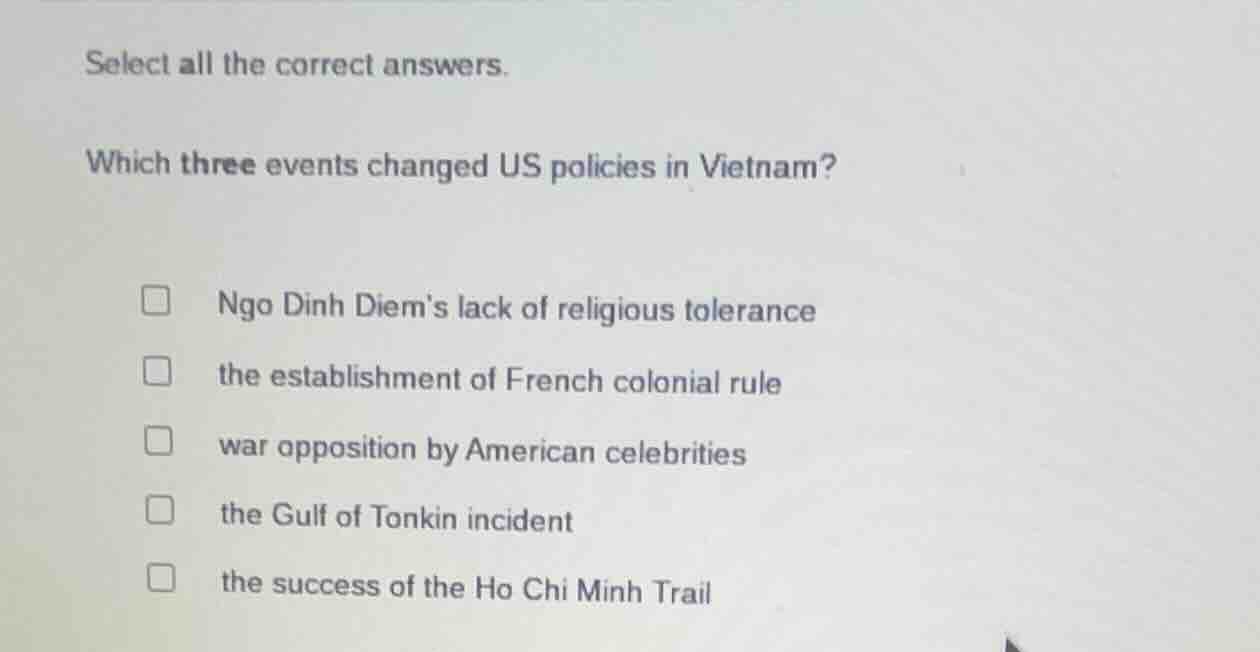 select all the correct answers. which three events changed us policies …